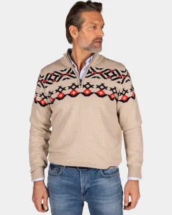 NZA New Zealand Auckland Beige katoenen trui met gebreid patroon