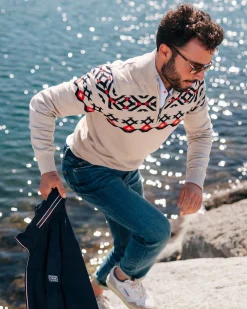 NZA New Zealand Auckland Beige katoenen trui met gebreid patroon