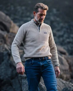 NZA New Zealand Auckland Beige katoenen trui met halve rits -