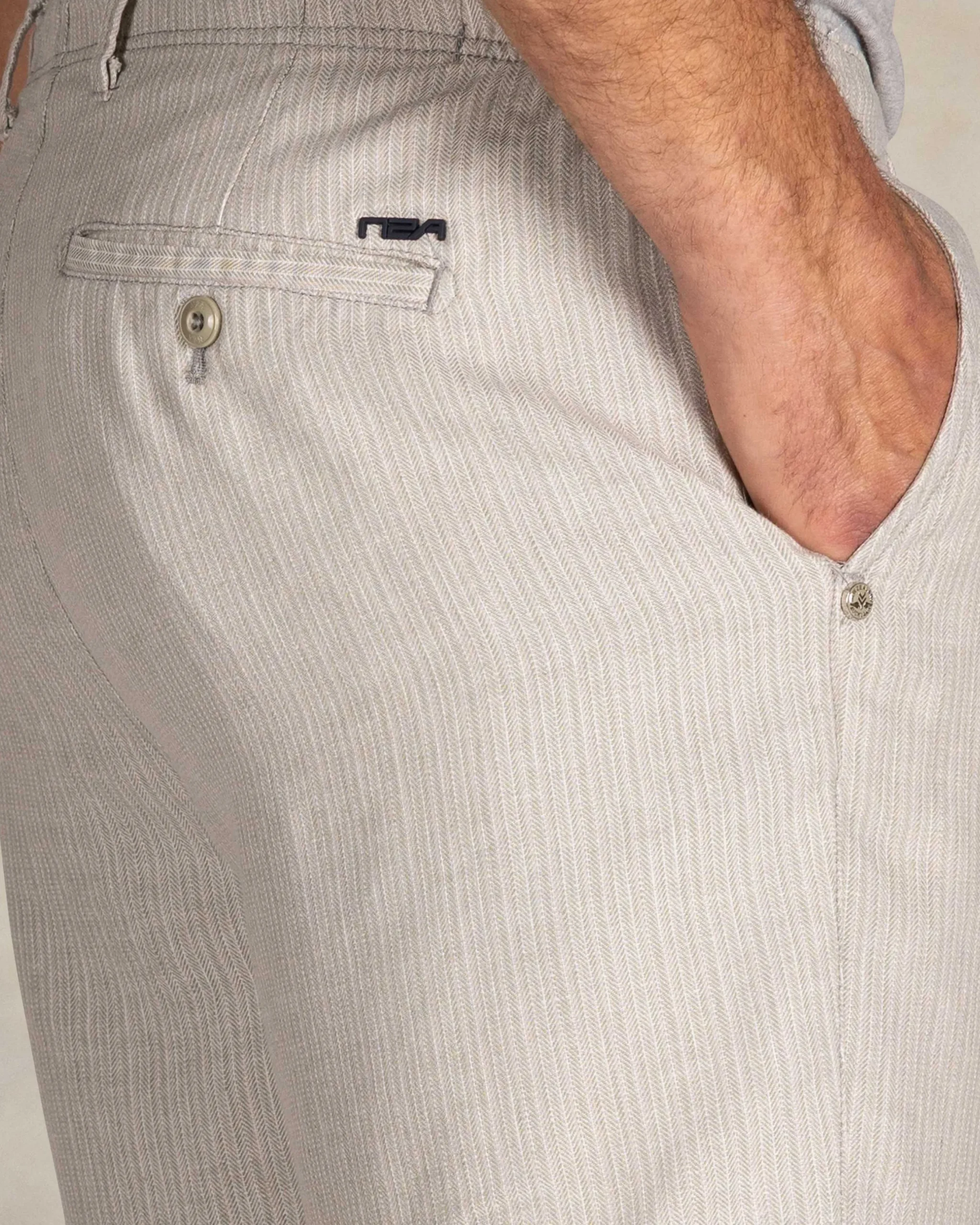 NZA New Zealand Auckland Beige linnen gestreepte korte broek