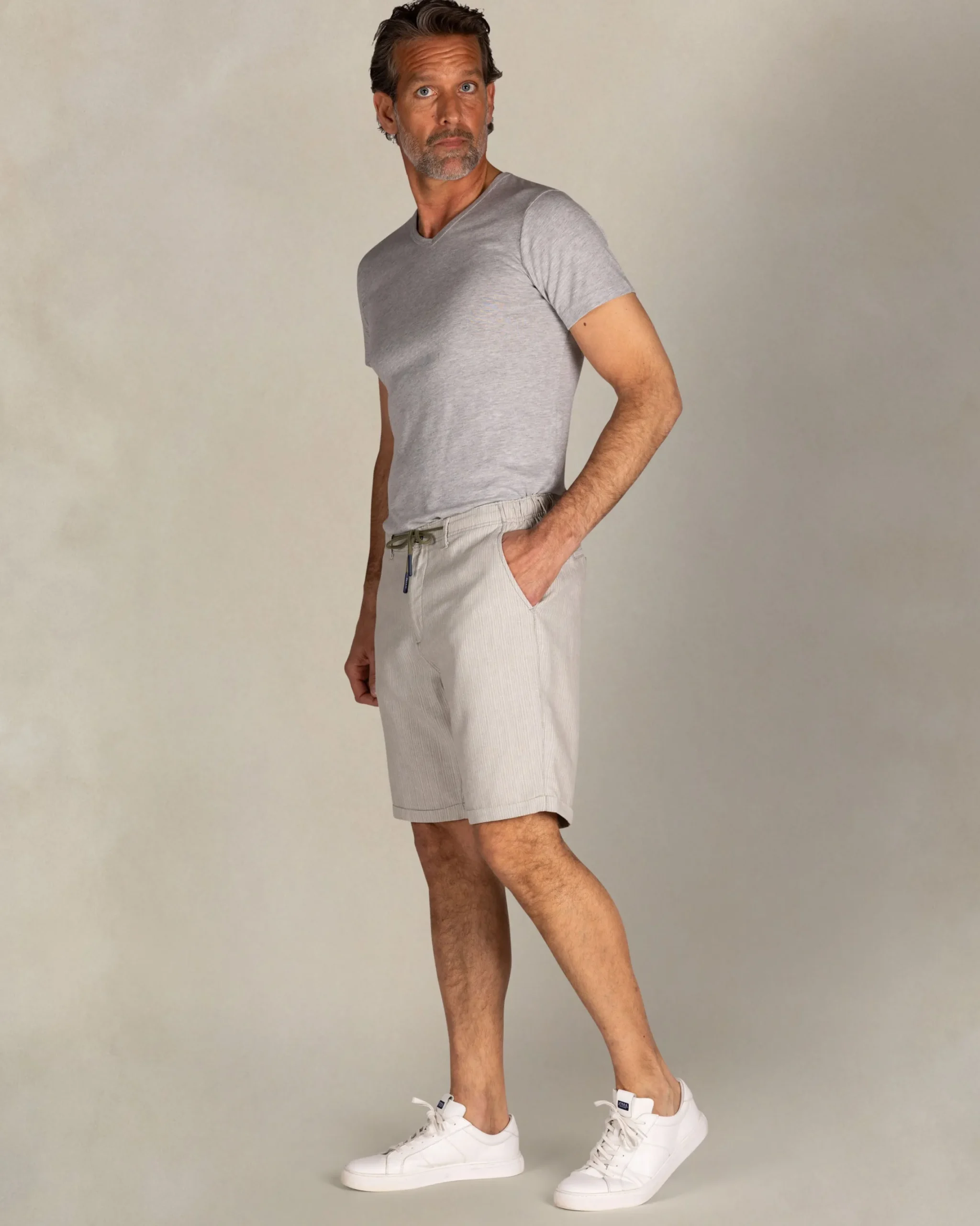 NZA New Zealand Auckland Beige linnen gestreepte korte broek