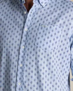 NZA New Zealand Auckland Blauw bedrukt katoenen overhemd met knoopsluiting