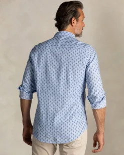 NZA New Zealand Auckland Blauw bedrukt katoenen overhemd met knoopsluiting