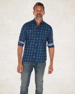 NZA New Zealand Auckland Blauw geblokt katoenen overhemd