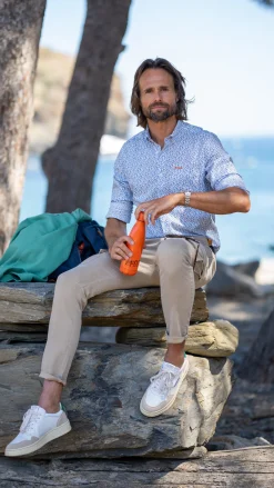 NZA New Zealand Auckland Blauw geprint katoenen overhemd -