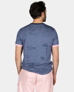NZA New Zealand Auckland Blauw geprint t-shirt met roze details