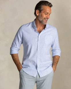 NZA New Zealand Auckland Blauw gestreept linnen overhemd met knopen