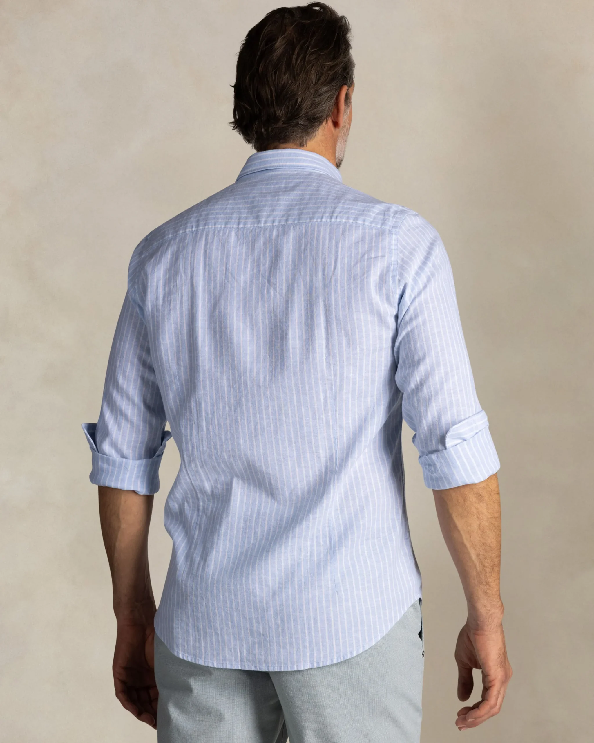 NZA New Zealand Auckland Blauw gestreept linnen overhemd met knopen