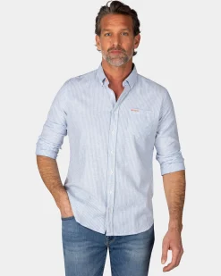 NZA New Zealand Auckland Blauw gestreept linnen overhemd