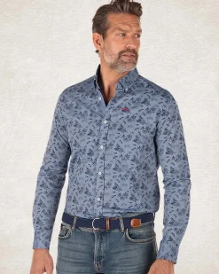 NZA New Zealand Auckland Blauw katoenen overhemd met print -