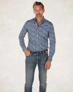 NZA New Zealand Auckland Blauw katoenen overhemd met print -