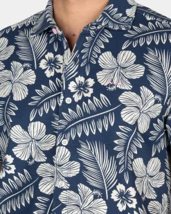 NZA New Zealand Auckland Blauw overhemd met witte bloemenprint