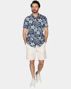 NZA New Zealand Auckland Blauw overhemd met witte bloemenprint