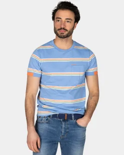 NZA New Zealand Auckland Blauw t-shirt met oranje witte strepen