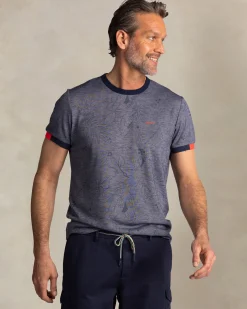 NZA New Zealand Auckland Blauw t-shirt met ronde hals en bladprint