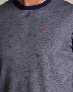 NZA New Zealand Auckland Blauw t-shirt met ronde hals en bladprint