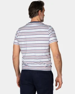 NZA New Zealand Auckland Blauw t-shirt met roze en witte streep