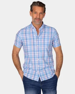 NZA New Zealand Auckland Blauw wit oranje geruit overhemd met korte mouw