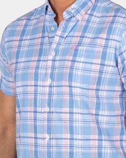 NZA New Zealand Auckland Blauw wit oranje geruit overhemd met korte mouw