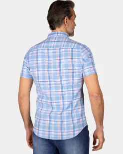 NZA New Zealand Auckland Blauw wit oranje geruit overhemd met korte mouw