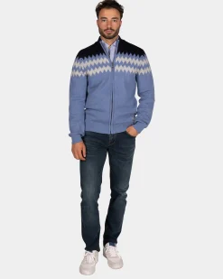 NZA New Zealand Auckland Blauw wollen vest met wit motief -