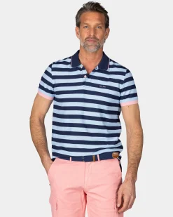 NZA New Zealand Auckland Blauwe gestreepte polo met roze details