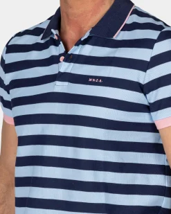 NZA New Zealand Auckland Blauwe gestreepte polo met roze details