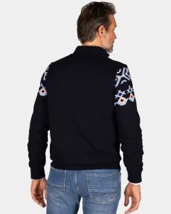 NZA New Zealand Auckland Blauwe katoenen trui met gebreid patroon