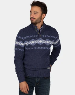 NZA New Zealand Auckland Blauwe pullover met knopen en lichtblauw motief -