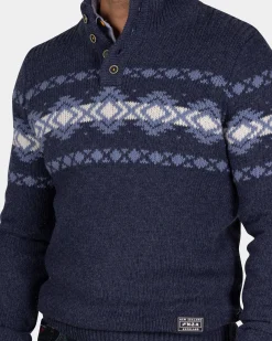 NZA New Zealand Auckland Blauwe pullover met knopen en lichtblauw motief -