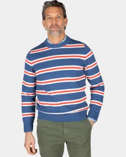 NZA New Zealand Auckland Blauwe trui met oranje witte strepen