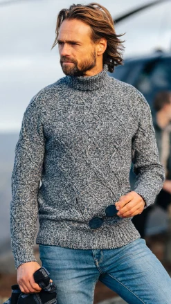 NZA New Zealand Auckland Blauwe wollen kabeltrui met col -