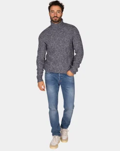 NZA New Zealand Auckland Blauwe wollen kabeltrui met col -