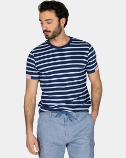 NZA New Zealand Auckland Blauw-wit gestreept katoenen t-shirt