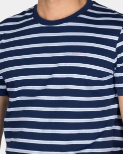 NZA New Zealand Auckland Blauw-wit gestreept katoenen t-shirt