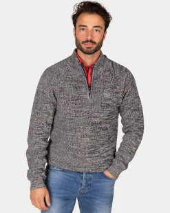 NZA New Zealand Auckland Bruine katoenen trui met halve rits -