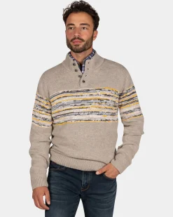 NZA New Zealand Auckland Bruine katoenen trui met geel zwarte print -