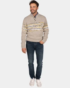 NZA New Zealand Auckland Bruine katoenen trui met geel zwarte print -