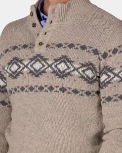 NZA New Zealand Auckland Bruine pullover met knopen en zwart motief -