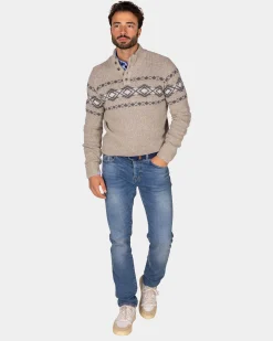 NZA New Zealand Auckland Bruine pullover met knopen en zwart motief -