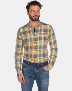 NZA New Zealand Auckland Checkered linen shirt yellow blue red -