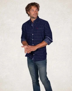 NZA New Zealand Auckland Donkerblauw katoenen corduroy shirt -