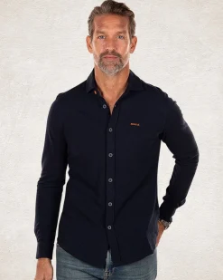 NZA New Zealand Auckland Donkerblauw katoenen overhemd met lange mouw -