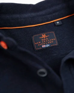 NZA New Zealand Auckland Donkerblauw katoenen overhemd met lange mouw -