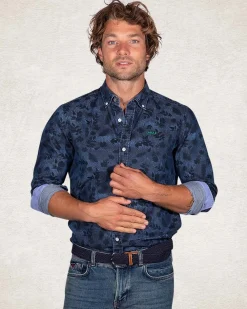 NZA New Zealand Auckland Donkerblauw overhemd met print -