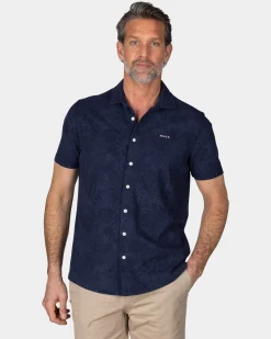 NZA New Zealand Auckland Donkerblauw overhemd met korte mouw en bloemprint