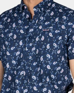 NZA New Zealand Auckland Donkerblauw overhemd met print en korte mouw