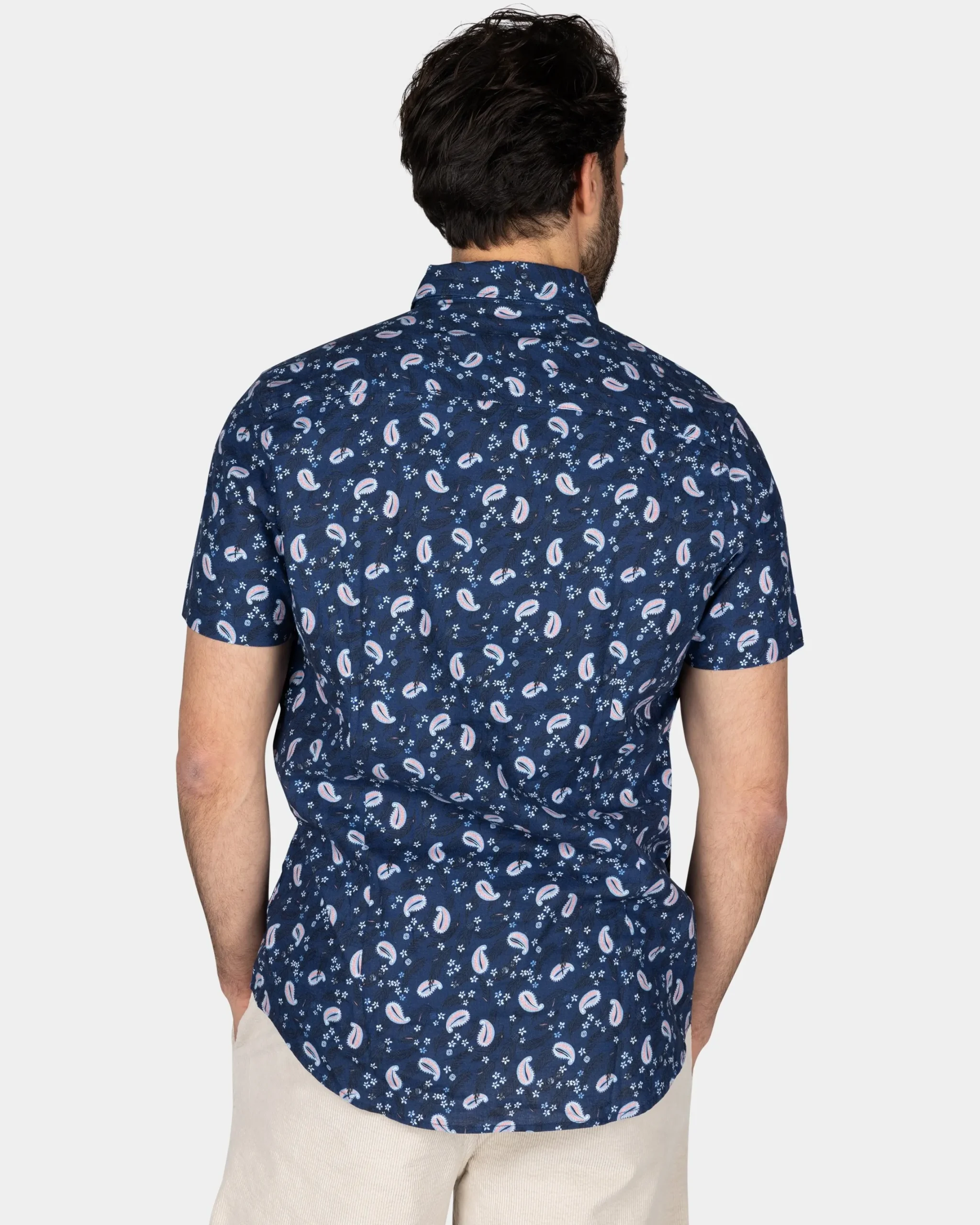 NZA New Zealand Auckland Donkerblauw overhemd met print en korte mouw