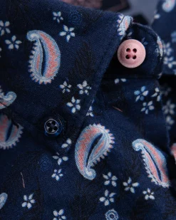 NZA New Zealand Auckland Donkerblauw overhemd met print en korte mouw