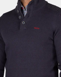 NZA New Zealand Auckland Donkerblauwe gebreide katoenen trui met knopen -